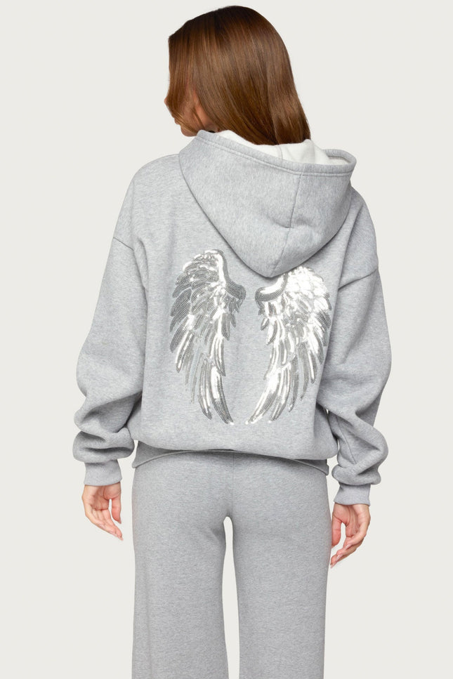 Angel Energy Sequin Hoodie - Gray Melange