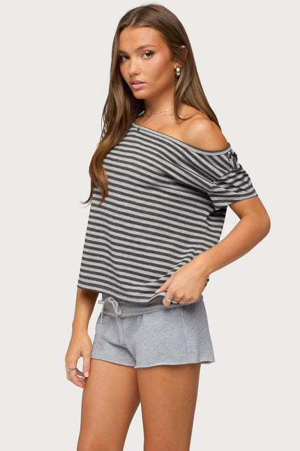 Chanelle Off Shoulder Striped Top - Gray Melange