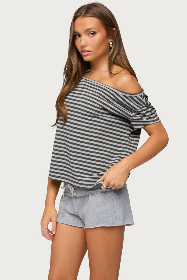 Chanelle Off Shoulder Striped Top - Gray Melange