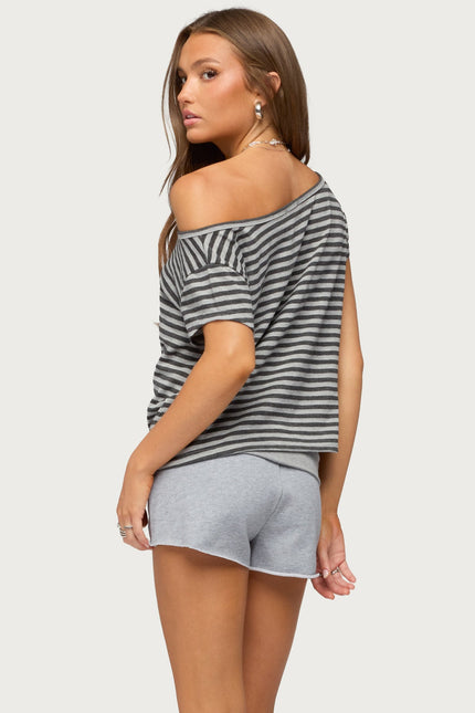 Chanelle Off Shoulder Striped Top - Gray Melange