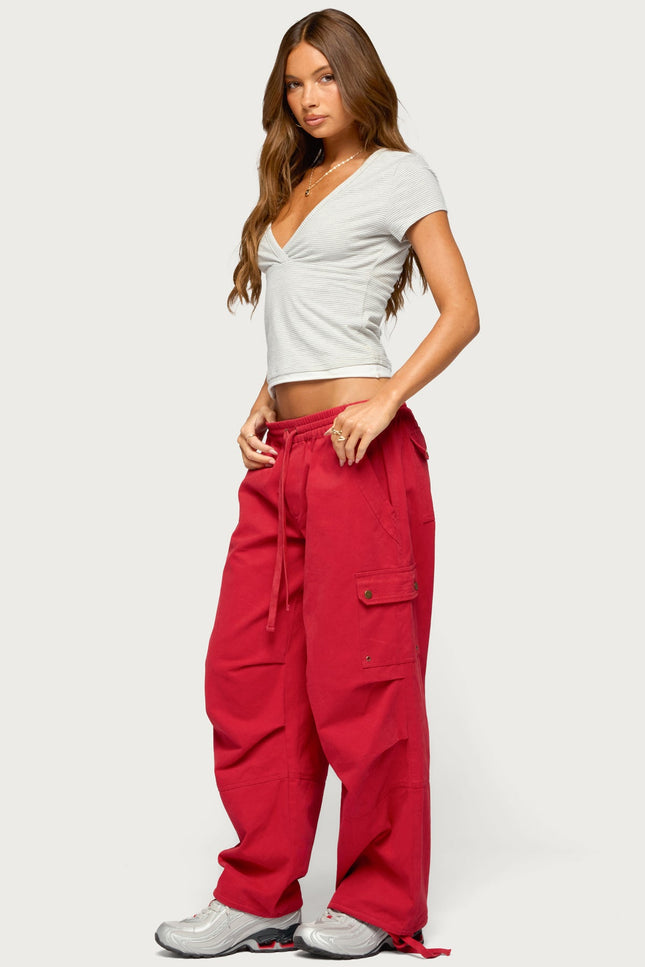 Yannah Striped Layered V Neck Top - Light Gray Melange And White