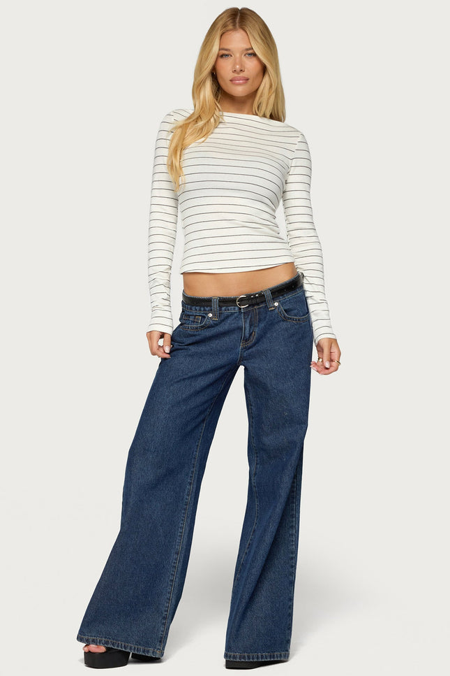 Tamarya Striped Long Sleeve Top - Cream And Dark Gray