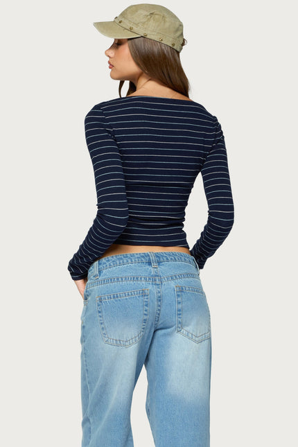 Tamarya Striped Long Sleeve Top - Navy And White