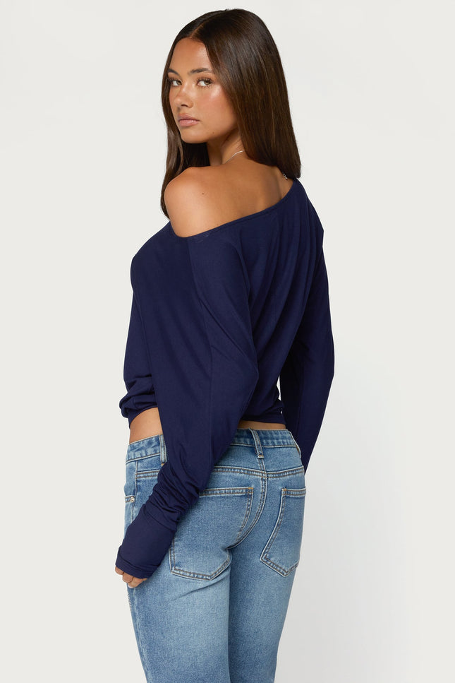 Pazzy Off Shoulder Top - Navy