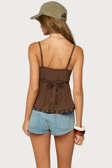 Lissey Plaid Tie Babydoll Top - Brown
