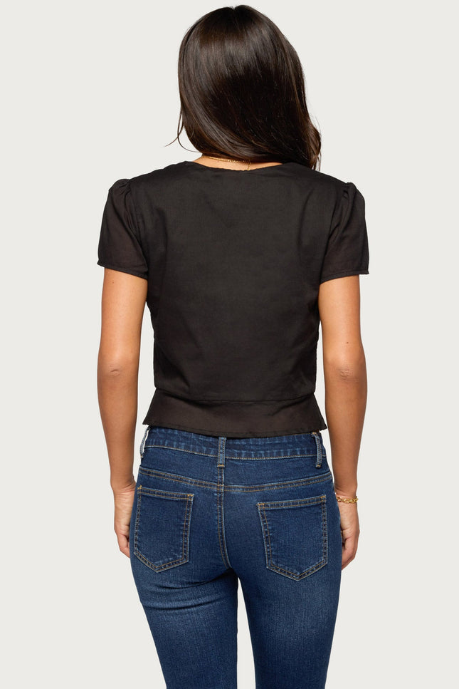 Rhorie Cotton Button Up Top - Black