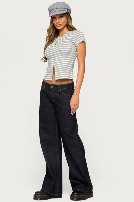 Bonita Striped Button Up Top - Light Gray Melange And White