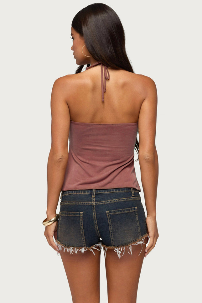 Ivana Studded Halter Top - Brown