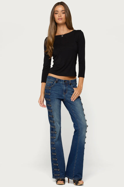 Bailie Lace Back Three-Quarter Sleeve Top - Black