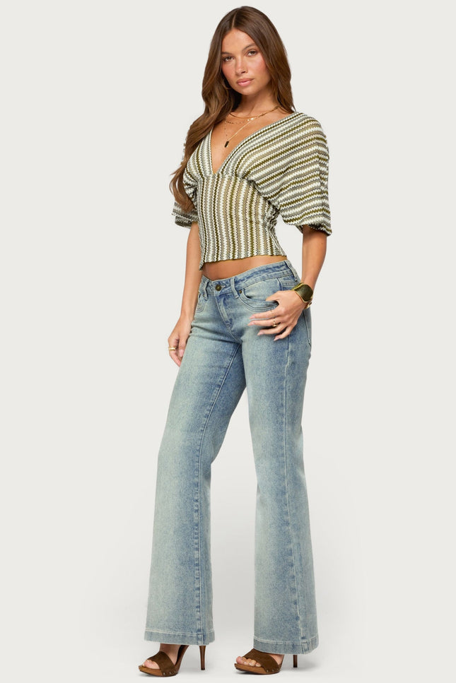 Alwyn Flutter Crochet Zigzag Top - Brown