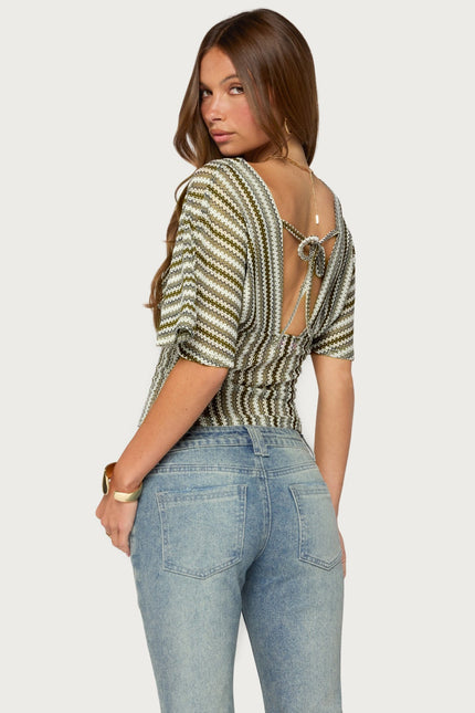 Alwyn Flutter Crochet Zigzag Top - Brown
