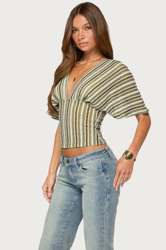 Alwyn Flutter Crochet Zigzag Top - Brown