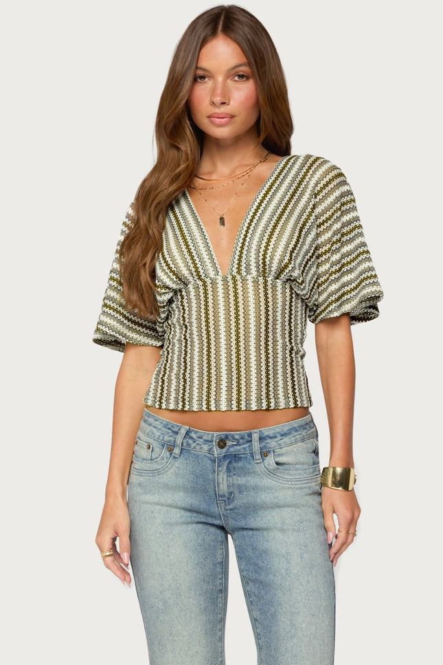 Alwyn Flutter Crochet Zigzag Top - Brown