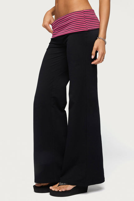 Maci Striped Foldover Pants - Black And Pink