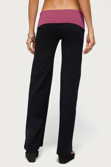Maci Striped Foldover Pants - Black And Pink