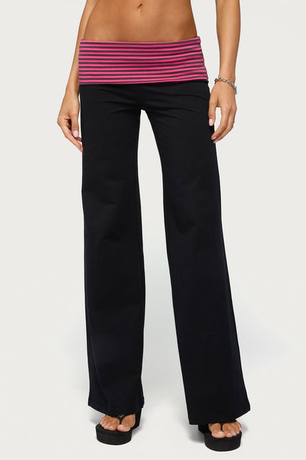 Maci Striped Foldover Pants - Black And Pink
