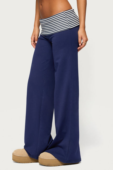 Maci Striped Foldover Pants - Navy And White