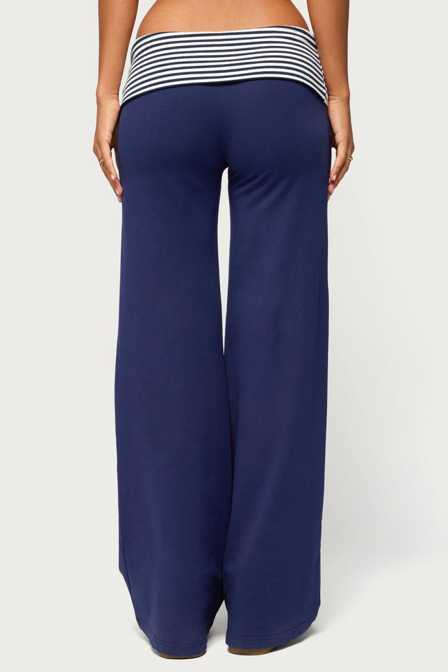 Maci Striped Foldover Pants - Navy And White