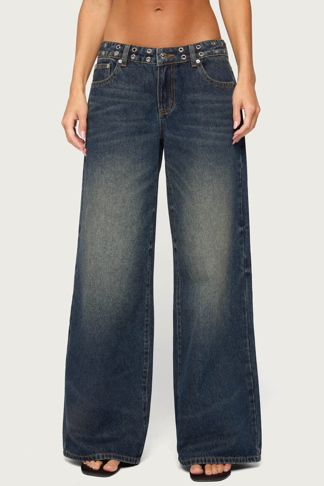 Sauly Low Rise Grommet & Wing Jeans