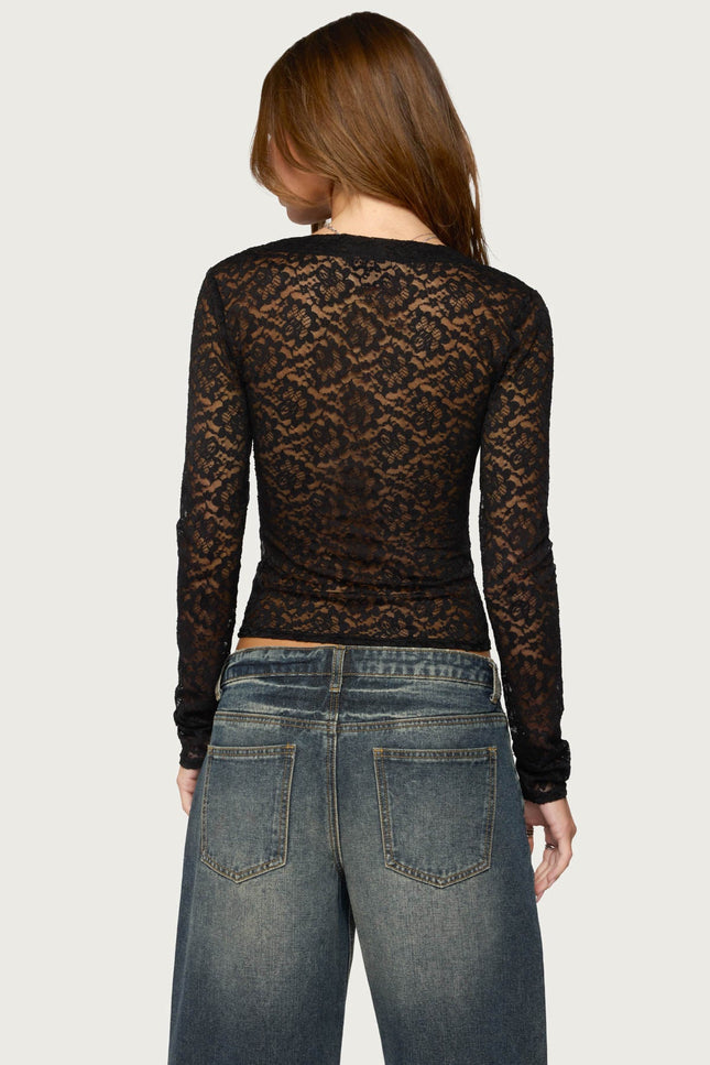 Zanda Sheer Lace Long Sleeve Top