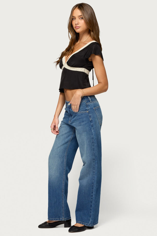 Kaela Lacey Flutter Sleeve Top - Black