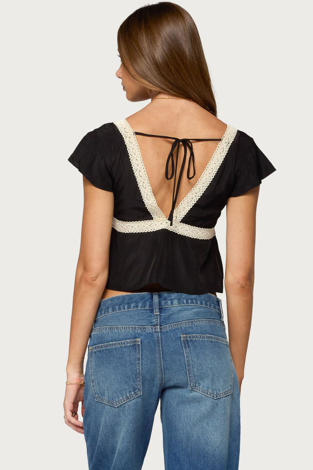 Kaela Lacey Flutter Sleeve Top - Black
