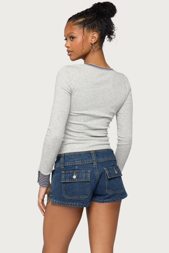 Nakia Contrast Stripey Henley Top