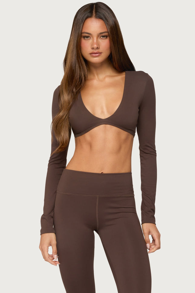 Faery Long Sleeve Crop Top - Brown