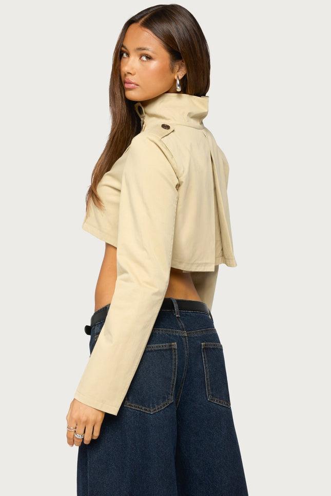 Saima High Neck Cropped Trench Jacket