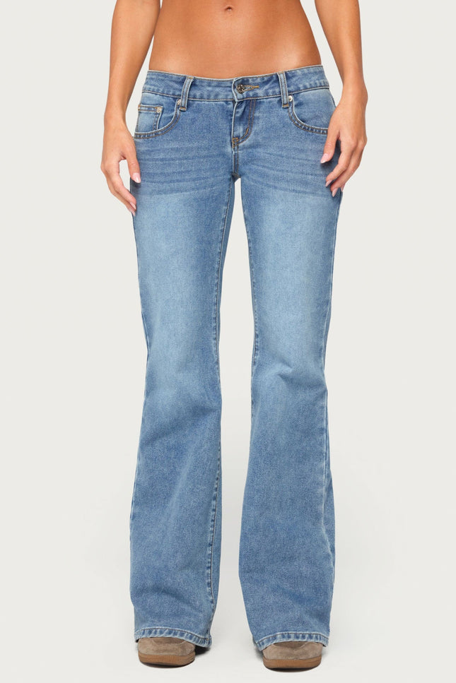 Girla Low Rise Wide Leg Jeans - Blue Washed