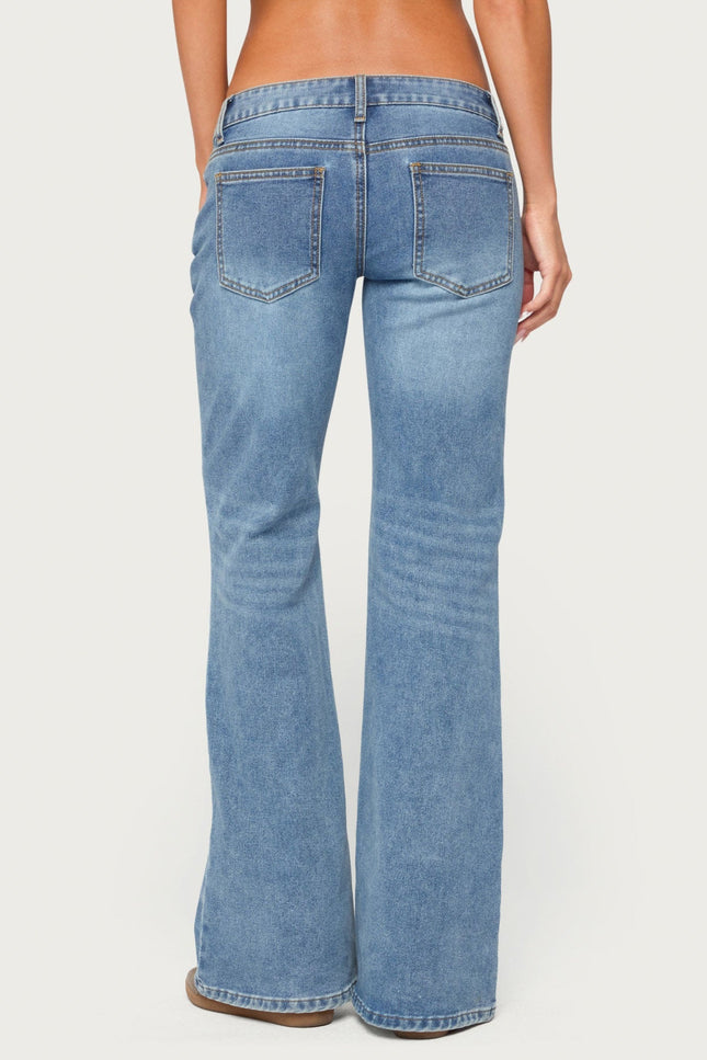 Girla Low Rise Wide Leg Jeans - Blue Washed