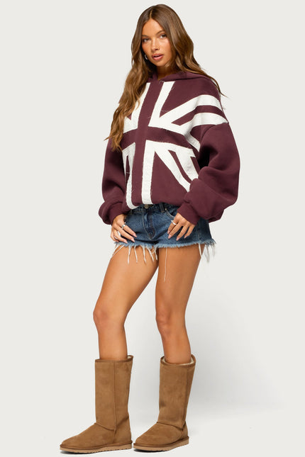 Union Jack Oversized Hoodie - Burgundy