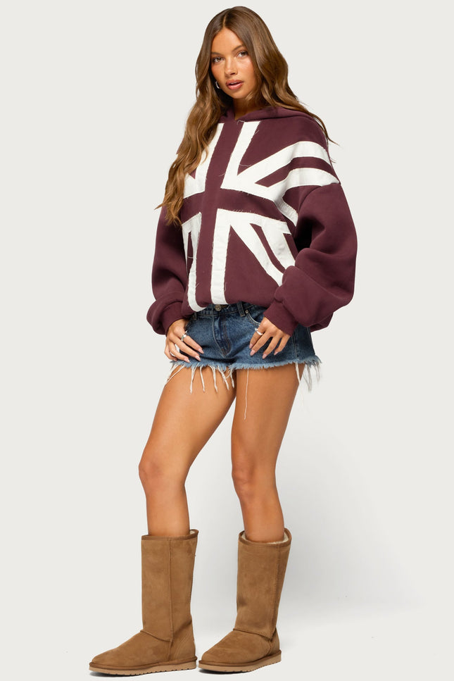 Union Jack Oversized Hoodie - Burgundy