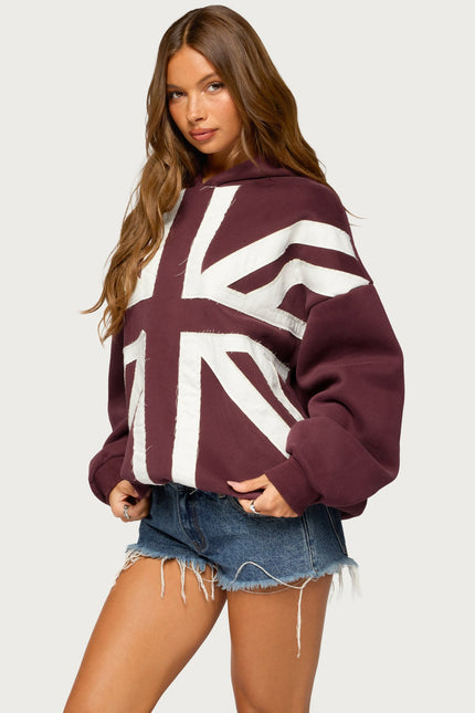Union Jack Oversized Hoodie - Burgundy