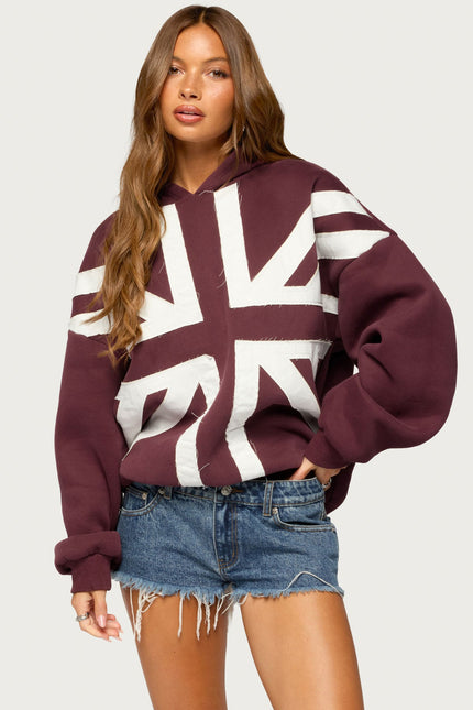 Union Jack Oversized Hoodie - Burgundy