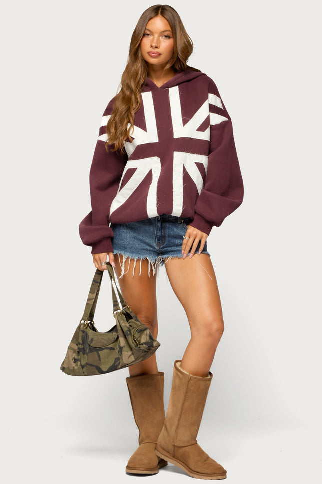 Union Jack Oversized Hoodie - Burgundy