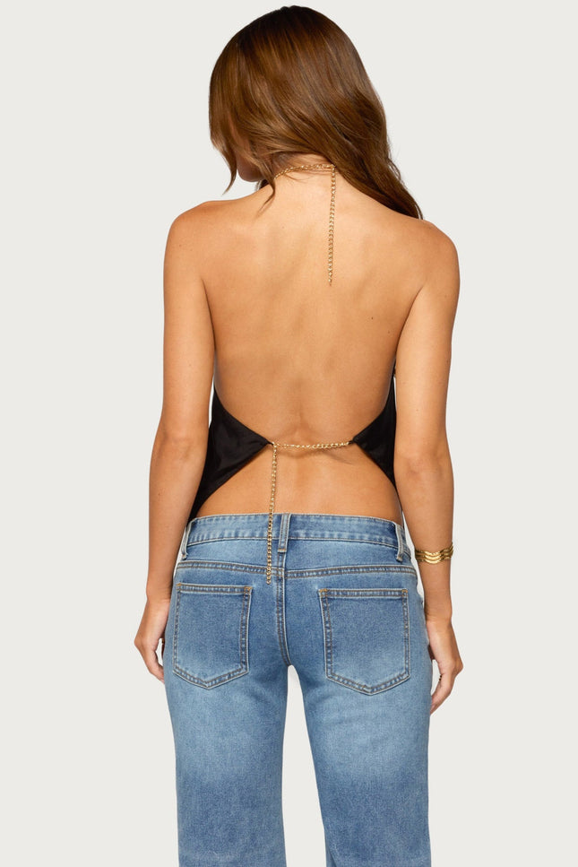 Elni Chain Backless Halter Top - Black