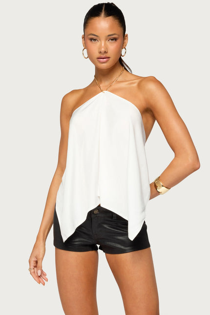 Elni Chain Backless Halter Top - White