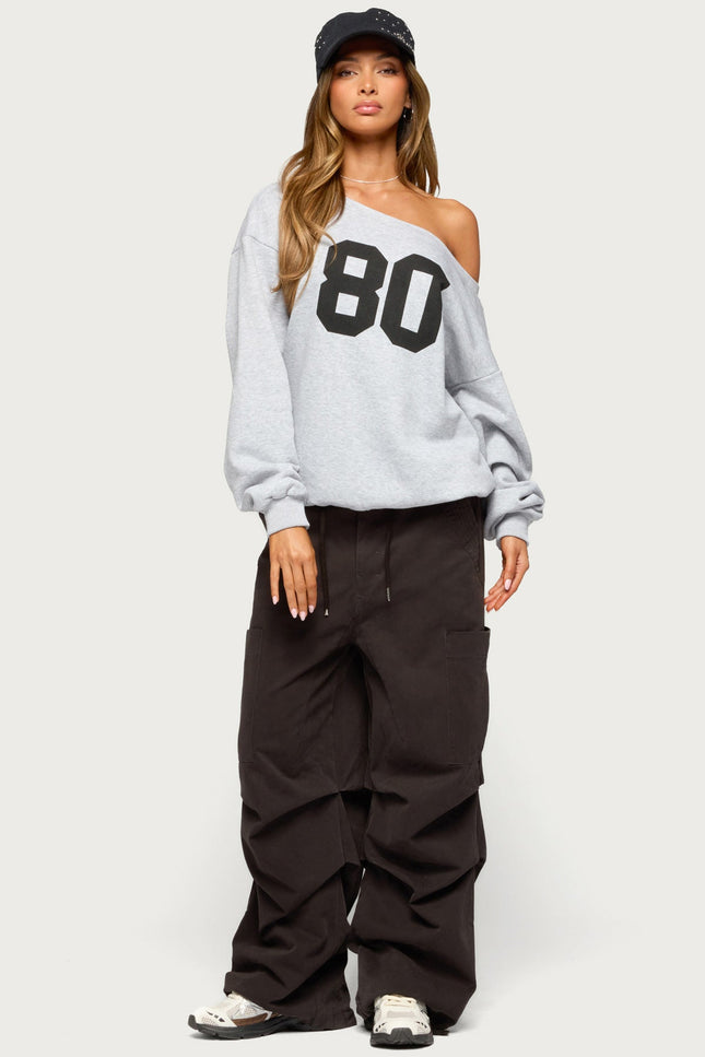 80 Girl Off Shoulder Sweatshirt - Gray Melange
