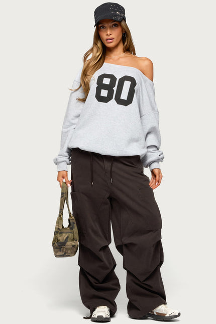 80 Girl Off Shoulder Sweatshirt - Gray Melange