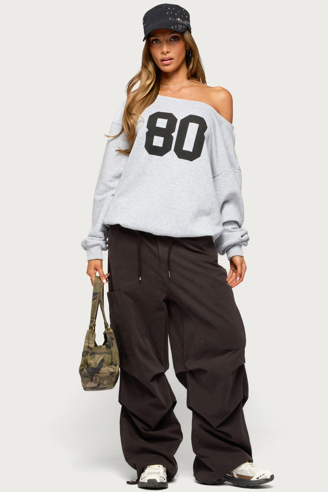 80 Girl Off Shoulder Sweatshirt - Gray Melange