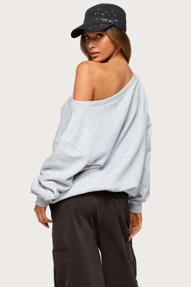 80 Girl Off Shoulder Sweatshirt - Gray Melange