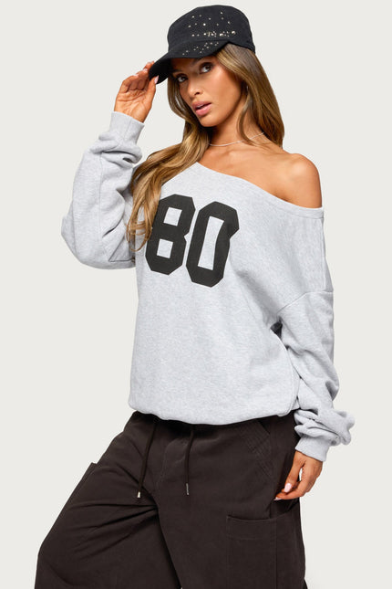 80 Girl Off Shoulder Sweatshirt - Gray Melange