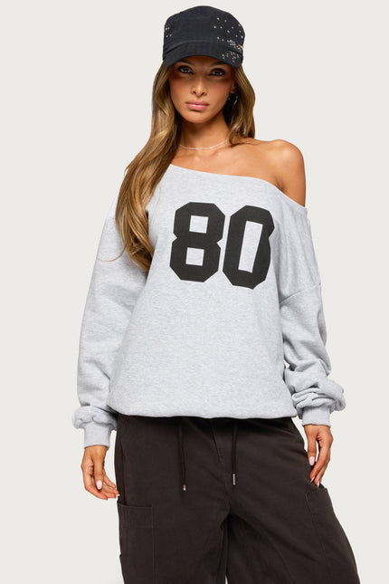 80 Girl Off Shoulder Sweatshirt - Gray Melange