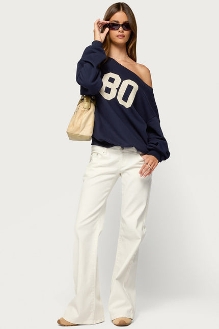 80 Girl Off Shoulder Sweatshirt - Navy