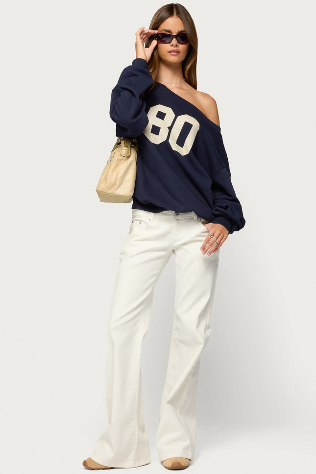 80 Girl Off Shoulder Sweatshirt - Navy