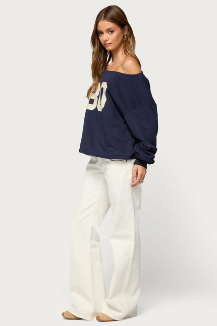 80 Girl Off Shoulder Sweatshirt - Navy
