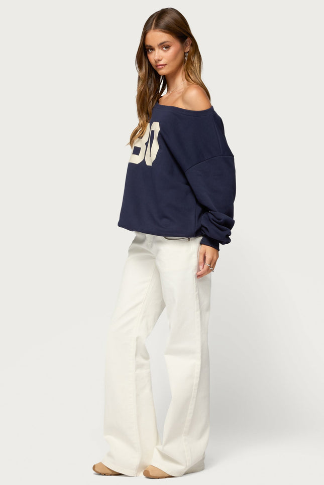 80 Girl Off Shoulder Sweatshirt - Navy