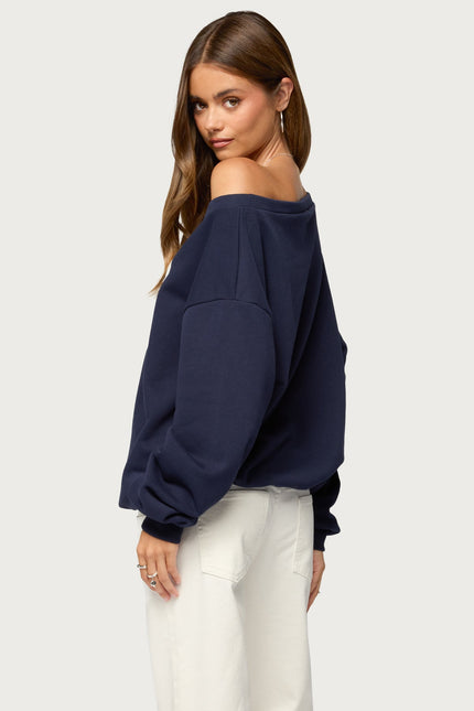 80 Girl Off Shoulder Sweatshirt - Navy