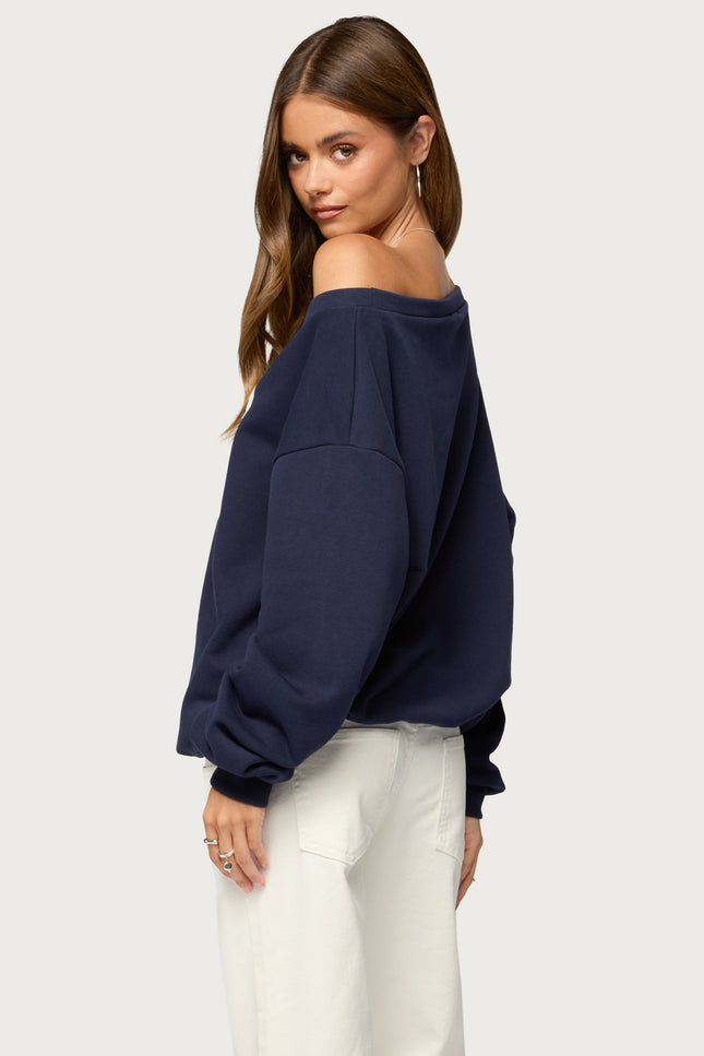 80 Girl Off Shoulder Sweatshirt - Navy
